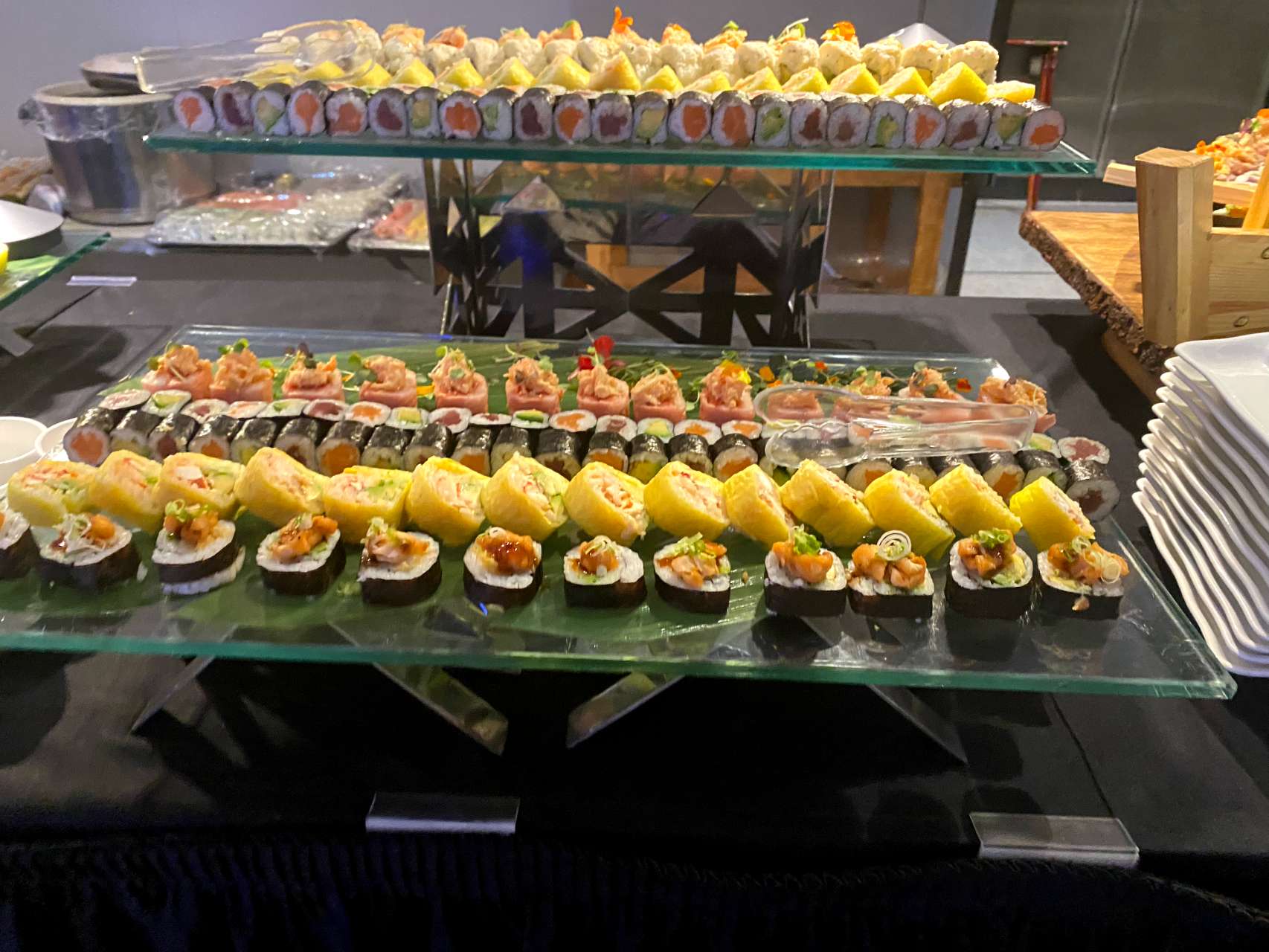 Dessert table with assortment of pastries and cakes